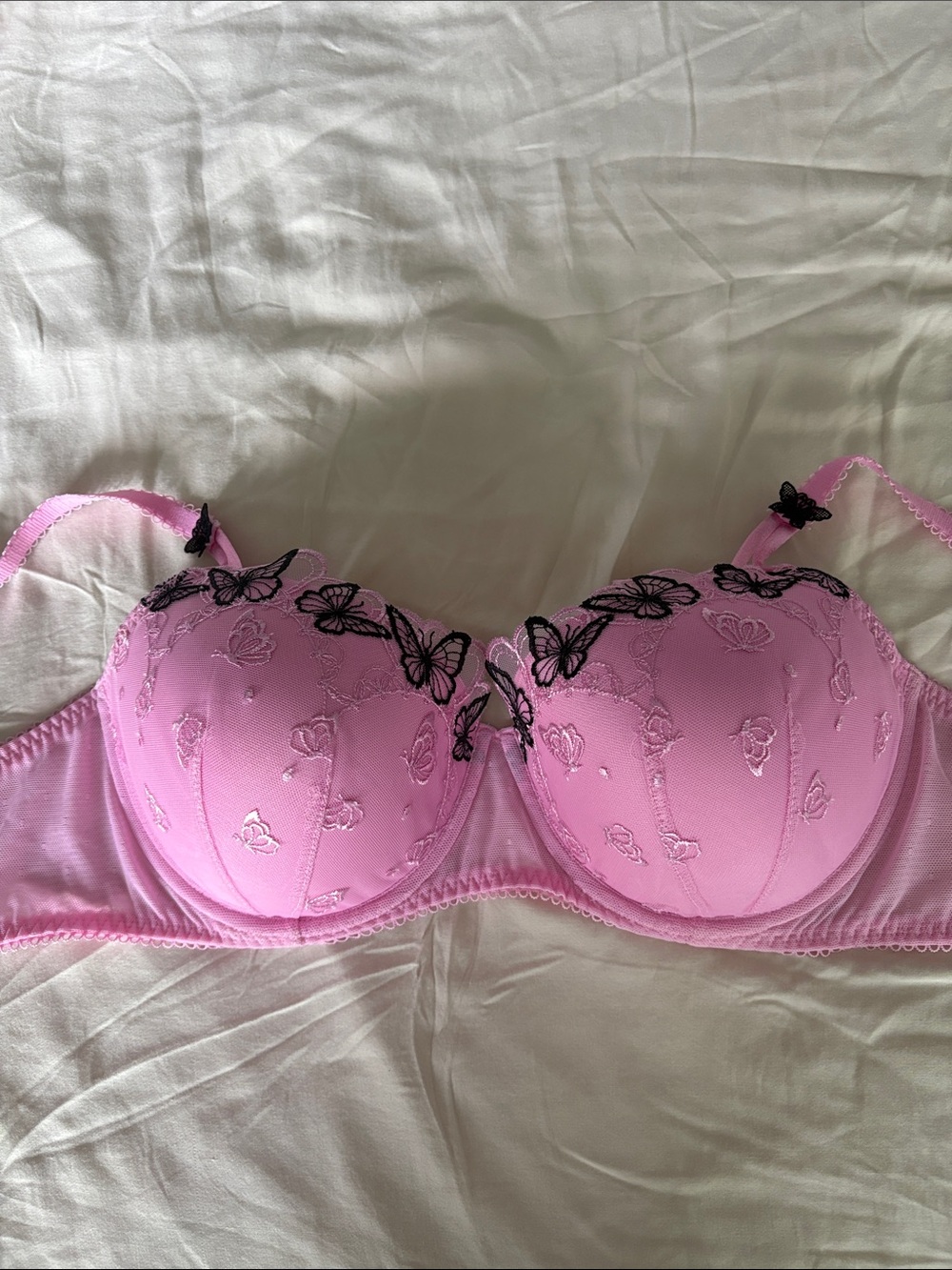 PINK Victoria's Secret Pink Bra with Black Butterfly Embroidery